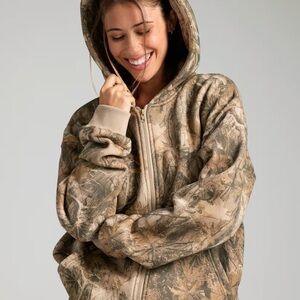Women's Beige & Green Camo Zip Hoodie
